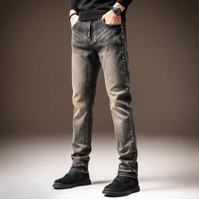 贵色 秋季 美式百搭时尚潮流休闲舒适直筒弹力小脚长裤牛仔裤 男女同款
