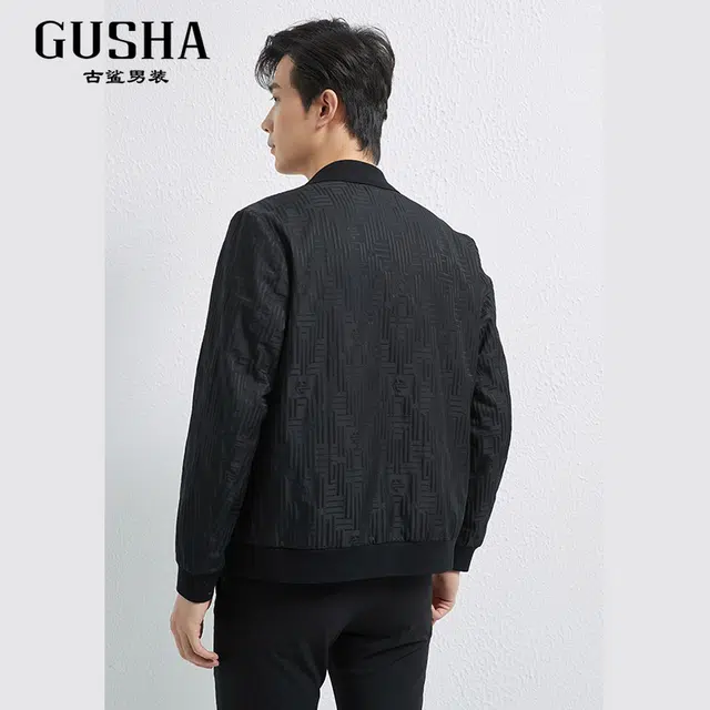 古鲨 时尚老花暗纹高端商务翻领秋季修身夹克外套 男款