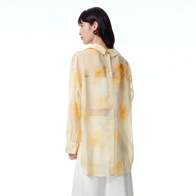 太平鸟 宽松主题印花翻领长袖衬衫 女款