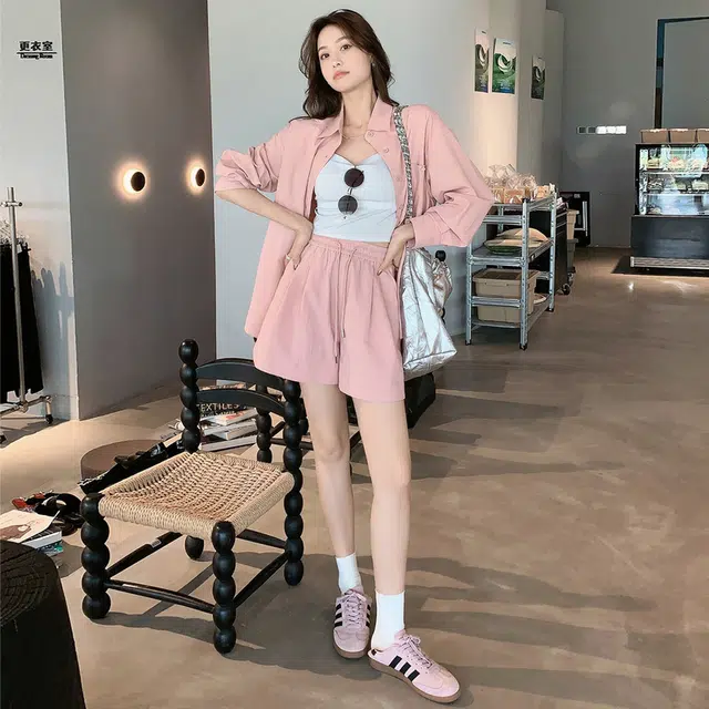 美洋 初恋气泡上衣翻领口袋纯色简约衬衫 女款