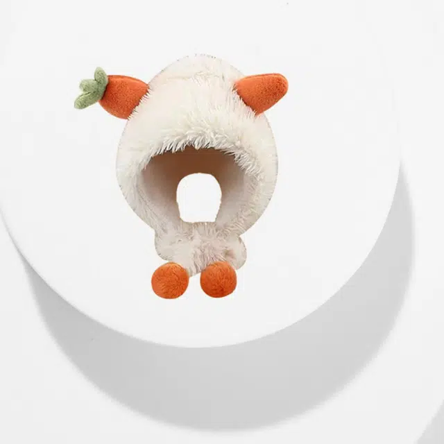 恩僾德 胡萝卜脑袋秋冬季百搭小众高颜值可爱毛绒骑行防寒保暖护耳卡通显脸小 聚酯纤维 绒线帽 男女同款情侣款