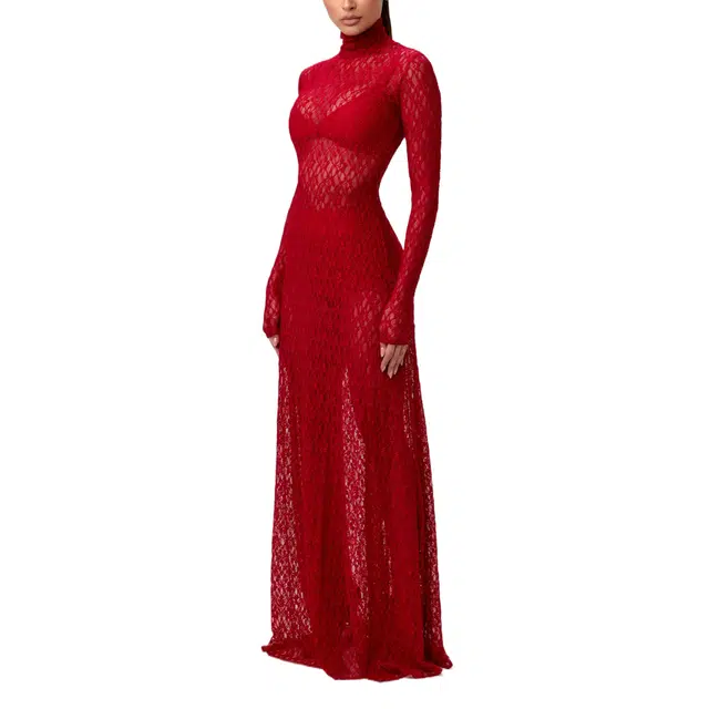 NAKED WARDROBE Turtleneck Maxi Dress StretchLace