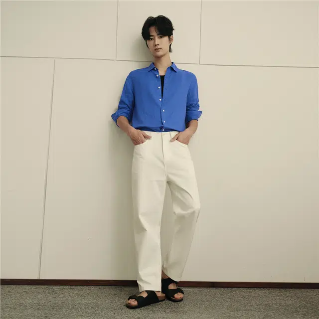 佐丹奴 韩国款天然亚麻梭织休闲长袖衬衫 男款