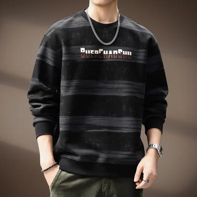 贵色 韩系青少年学院风撞色条纹重磅长袖潮牌高街痞帅日常出行穿搭字母印花设计宽松百搭卫衣 男女同款