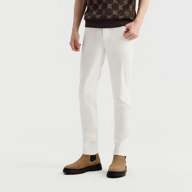 比音勒芬 时尚复古老花腰牌直筒牛仔裤 男款