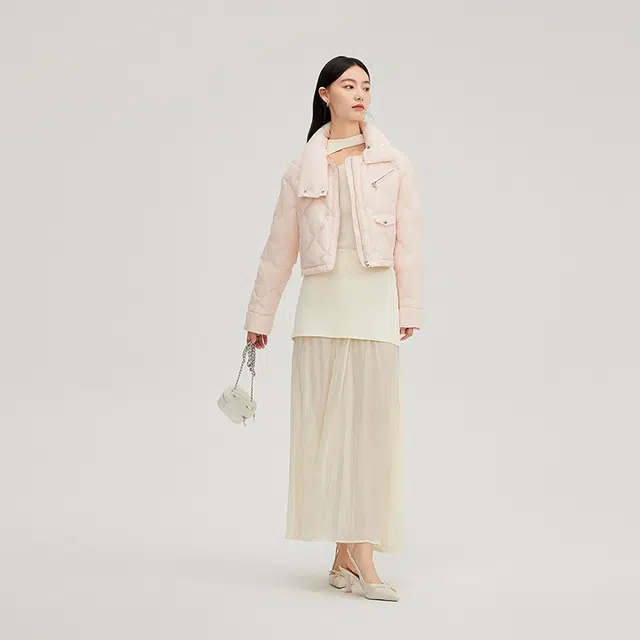 艾莱依 机车风短款纯色保暖时尚简约轻薄长袖羽绒服 女款