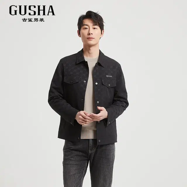 古鲨 高端满印老花时尚商务通勤翻领夹克外套 男款