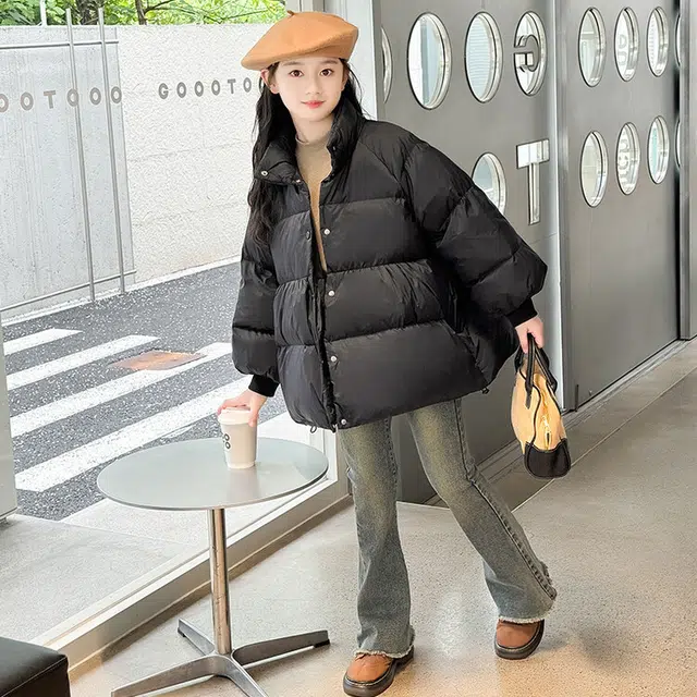 雅鹿棉衣 立领插肩纯色长袖 黑色 青少年