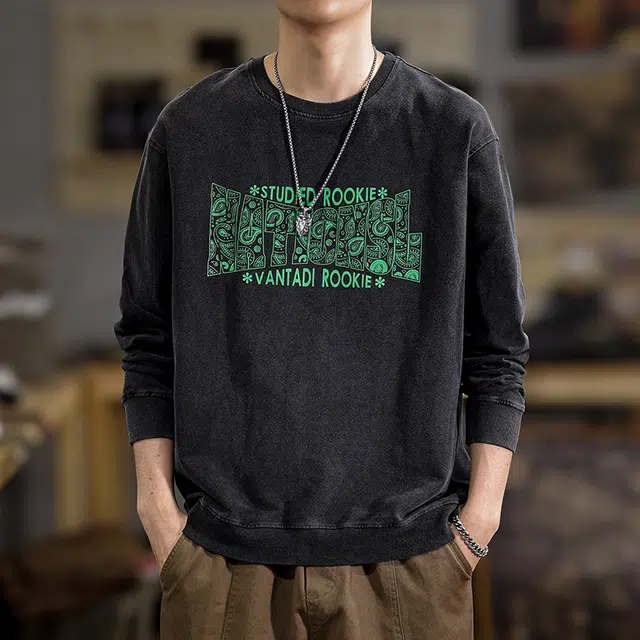 遨宇 高端美式复古休闲潮牌水洗极简风腰果花休闲秋季户外百搭上衣卫衣 男款