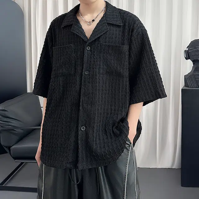 金盾 夏季上衣翻领宽松短袖衬衫 男款