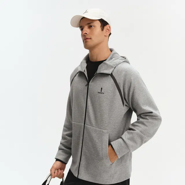 比音勒芬 金秋臻选礼遇中秋国庆赠长辈静默复古老钱风穿搭舒适百搭时尚大气气质都市质感基础超柔空气层运动柔软连帽外套夹克 男款