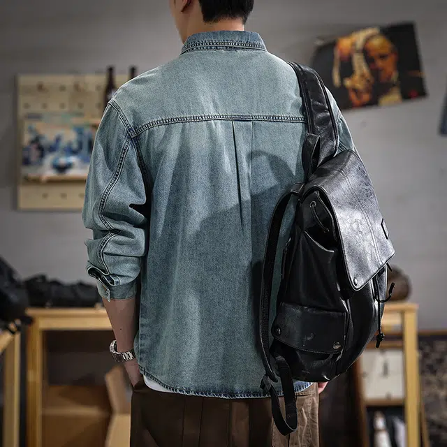 遨宇 高级感牛仔宽松翻领休闲户外高街衬衣百搭秋季外套潮长袖衬衫 男女同款