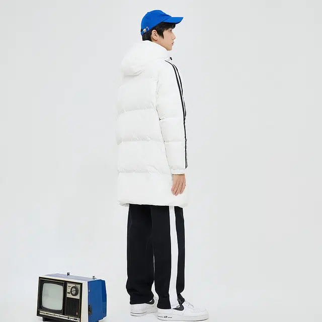 美特斯邦威 条纹连帽宽松拉链长袖羽绒服 男款