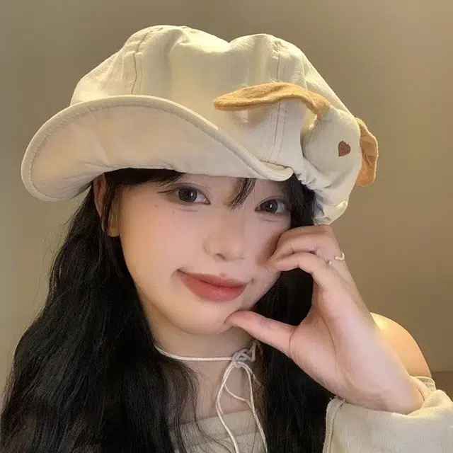 恩僾德 日系小狗翻檐云朵高颜值小众百搭复古显脸小 涤纶 贝雷帽 男女同款情侣款