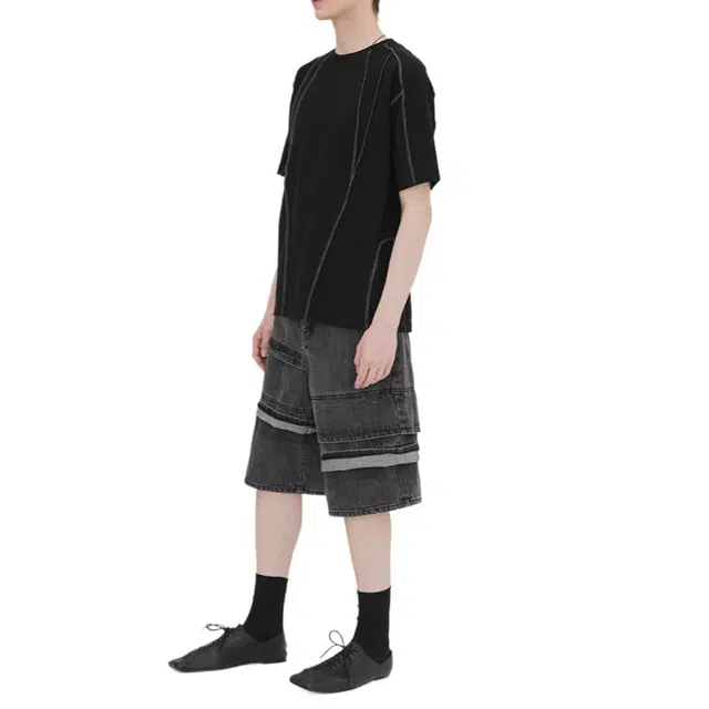 BESLOW MULTI CUFF DENIM SHORTS FADE