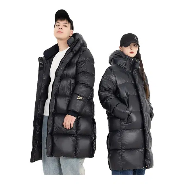 金盾 冬季外套潮流休闲亮面保暖长款连帽棉服 男女同款