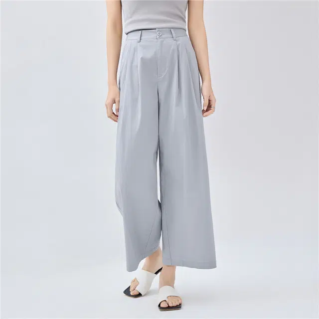 佐丹奴 压褶中腰阔腿薄款九分裤休闲裤 女款