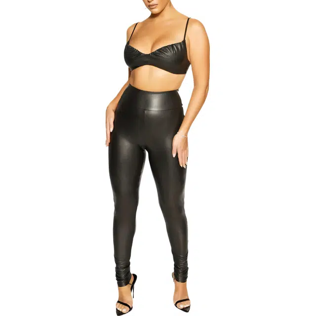 NAKED WARDROBE Vegan Leather Crop Top