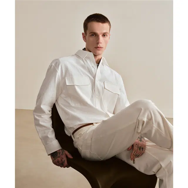 佐丹奴 纯棉工装衬衣口袋帅气宽松长袖衬衫 男款