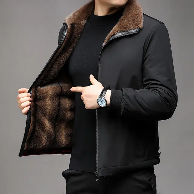 太子龍 爸爸装海宁皮毛一体保暖防寒外套皮衣 男款