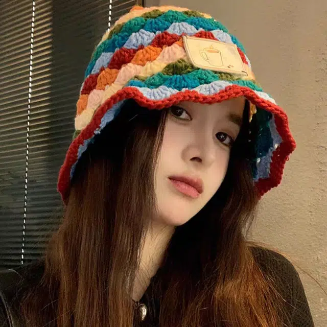 恩僾德 冬季保暖毛绒针织盆帽复古宽檐素颜显脸小帽子 腈纶 渔夫帽 男女同款情侣款