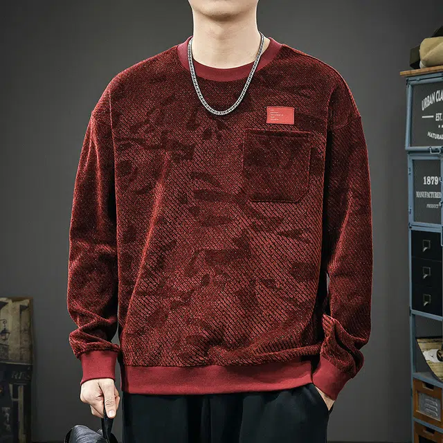 前进牛 秋季圆领美式复古经典潮流潮牌极简风肌理感宽松休闲户外百搭大码长袖上衣卫衣 男款