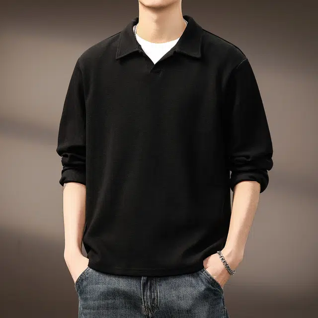 贵色 美式复古华夫格保暖翻领长袖卫衣 男女同款