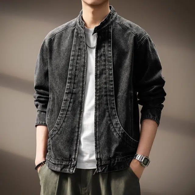 贵色 美式复古阿美咔叽风水洗做旧工装立领外套潮牌高街痞帅耐磨耐脏日常穿搭拼接上衣夹克 男女同款