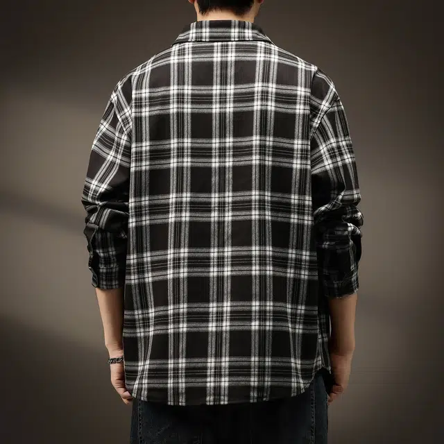 贵色 潮流美式休闲日常百搭复古高街格子长袖衬衫 男女同款