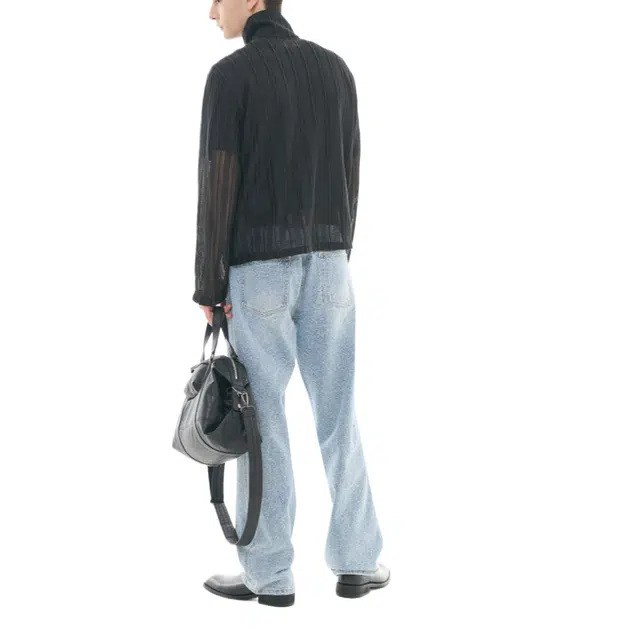 BESLOW SEE-THROUGH JACQUARD HIGH NECK ZIP-UP