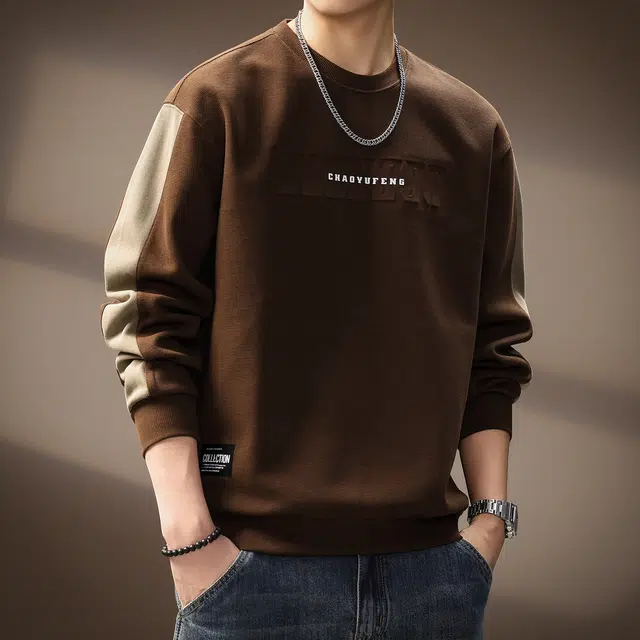 贵色 美式潮牌拼接重磅时尚百搭字母印花立体钢印设计感宽松圆领卫衣 男女同款