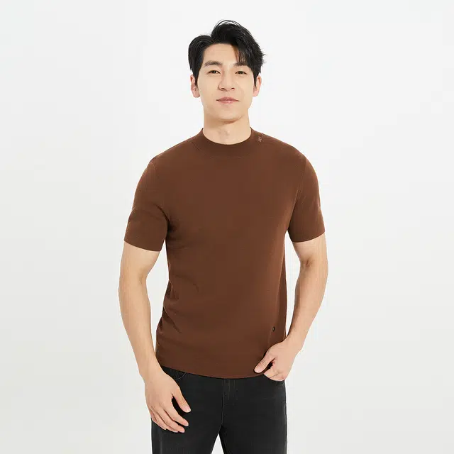 利郎 都市休闲绵羊毛保暖短袖打底衫纯色毛衣 男款