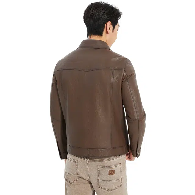 利郎 都市休闲纯色短款翻领质感百搭秋季皮衣 男款