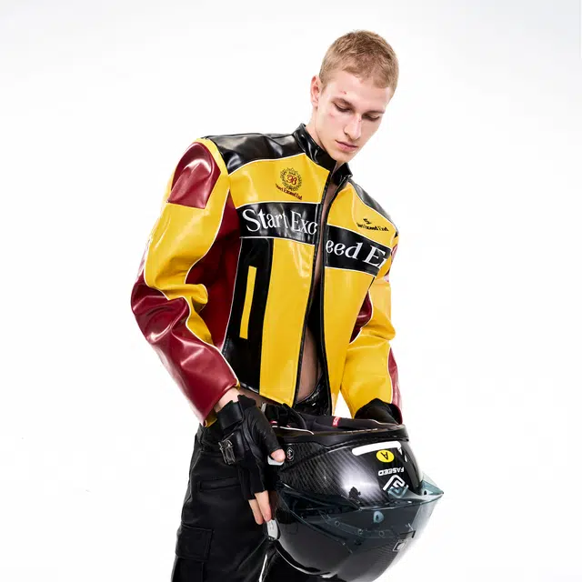 START EXCEED END Porsche Color Biker Leather Jacket