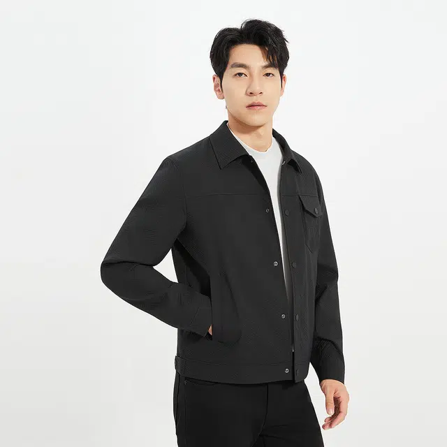 利郎 短款都市休闲肌理提花翻领时尚潮流口袋装饰秋季夹克外套 男款