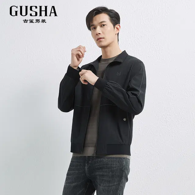 古鲨 暗纹通勤简约时尚防风休闲夹克外套 男款