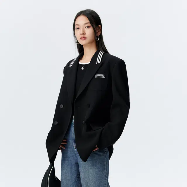 太平鸟 设计感西装休闲廓型宽松西服外套 女款 黑色