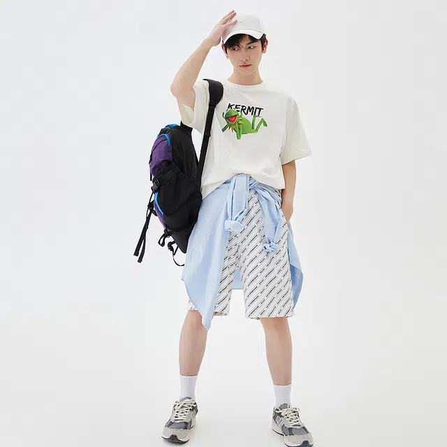 美特斯邦威 五分针织中裤纯棉印花休闲短裤 男款