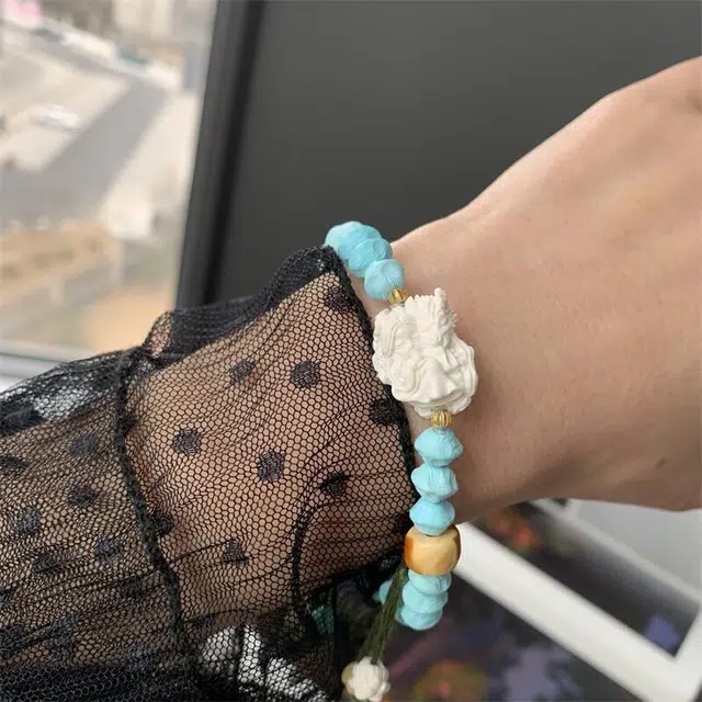 灵运宝 【师傅已加能量】转运招财天然湖北原矿高瓷猛犸龙女百香手串老花蜡一物一图无油无水 绿松石 手链 男女同款情侣款