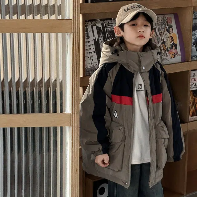 雅鹿棉衣 时尚洋气休闲宽松拼色 咖色 青少年