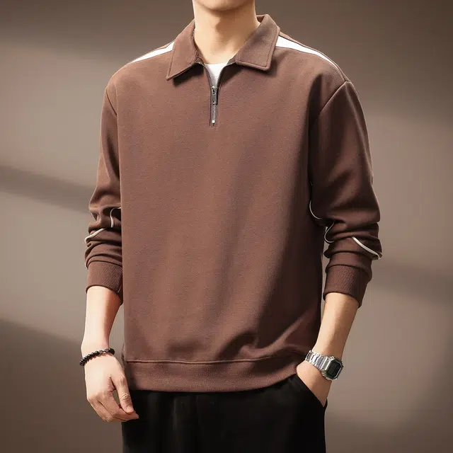 贵色 美式复古青少年学院风重磅半拉链长袖撞色拼接立体裁剪设计休闲翻领上衣宽松卫衣 男女同款