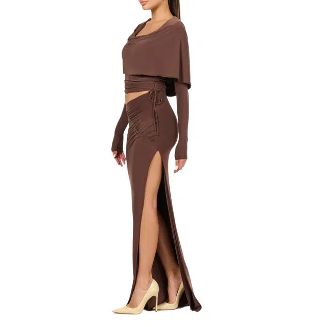 NAKED WARDROBE Ruched Maxi Skirt Hourglass