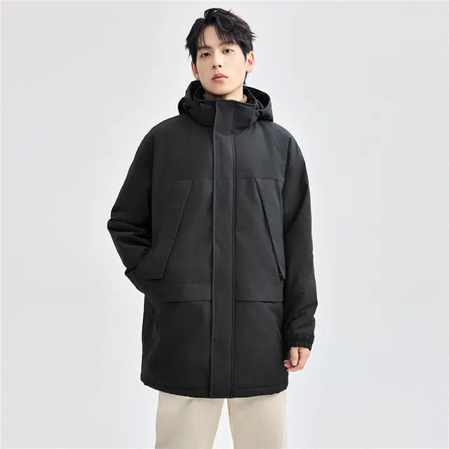 佐丹奴 防风夹克可卸帽大口袋中长款棉衣棉服 男款