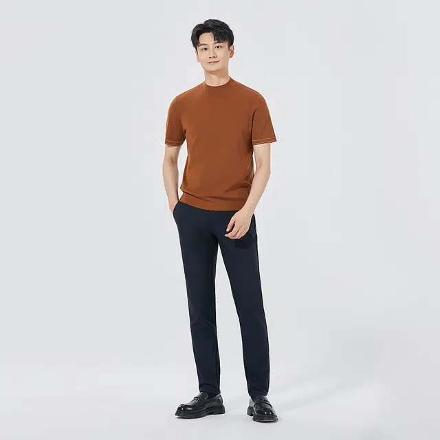 利郎 商务休闲纯色半高领质感简约修身短袖秋季毛衣 男款