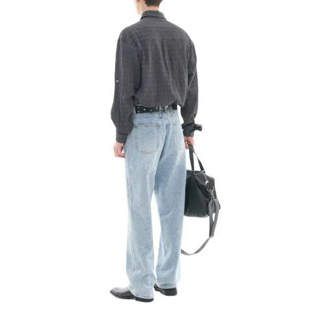 BESLOW DISTRESSED WASHED TAPERED JEANS