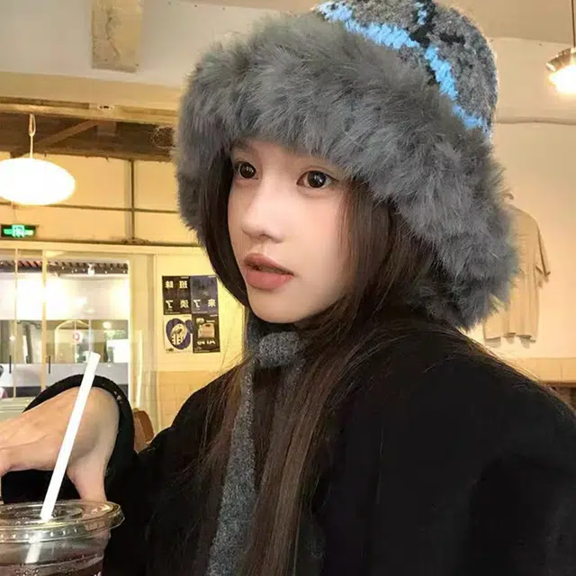 恩僾德 费尔岛风羊毛针织毛线女小众高颜值秋冬季保暖时尚复古护显脸小耳雷锋帽提花围巾 腈纶 绒线帽 男女同款情侣款