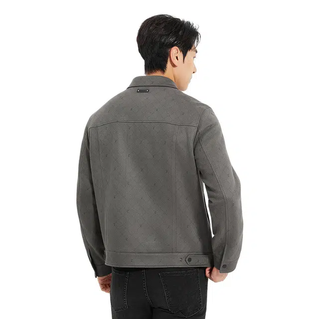 利郎 都市休闲翻领仿麂皮绒短款时尚潮流口袋装饰秋季夹克 男款