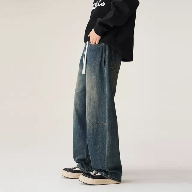 海尔斯 复古简约百搭时尚宽松直筒潮流牛仔裤 男款