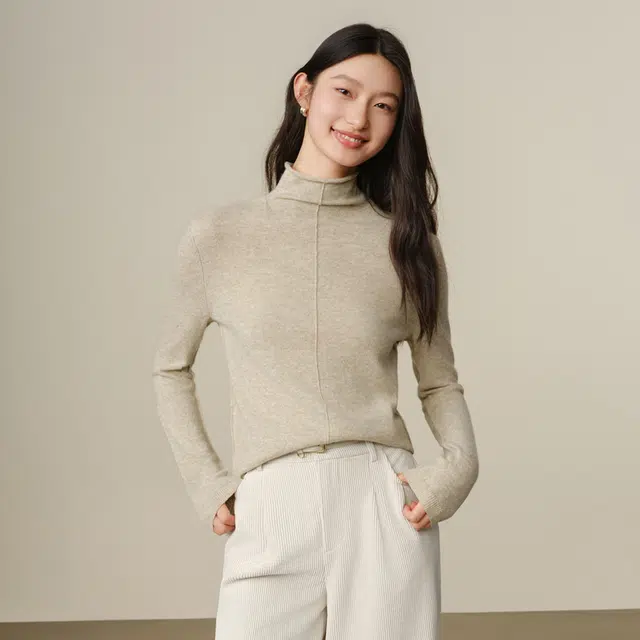 玖姿安娜蔻 休闲日常打底叠穿保暖纯色半高领毛衣 女款