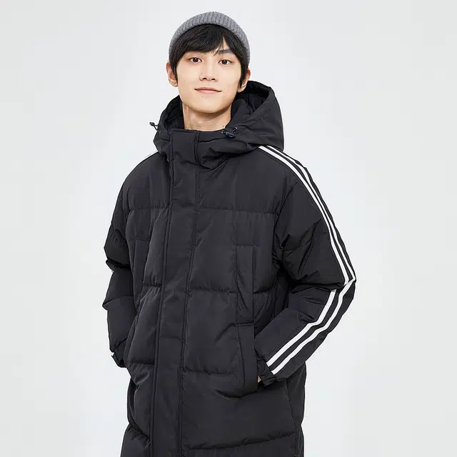 美特斯邦威 条纹连帽宽松拉链长袖羽绒服 男款